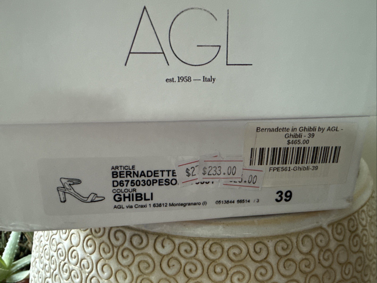 AGL Bernadette In Ghibli Size 39 US 8.5 Leather Sandals Heels NIB Dustbag