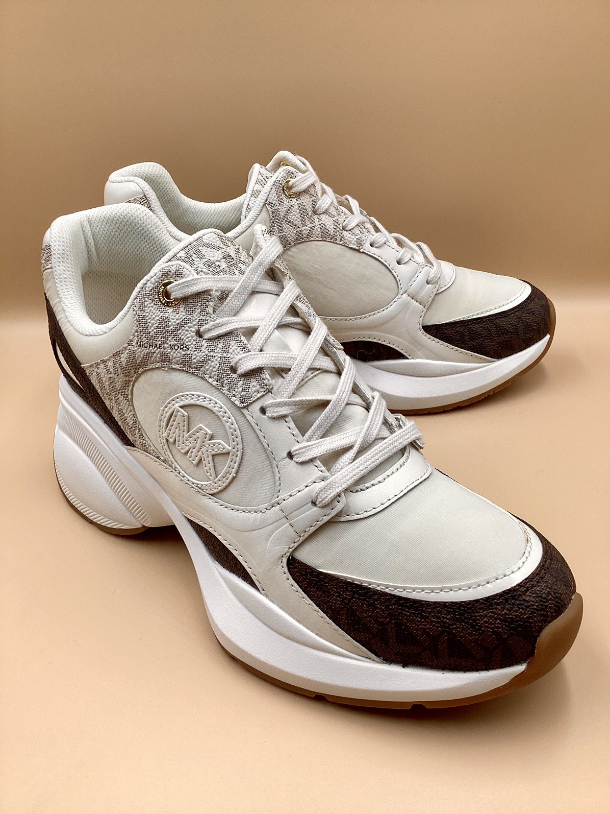 Michael Kors Zuma Ivory & Brown Chunky Sneakers Size 8.5 Excellent Condition!