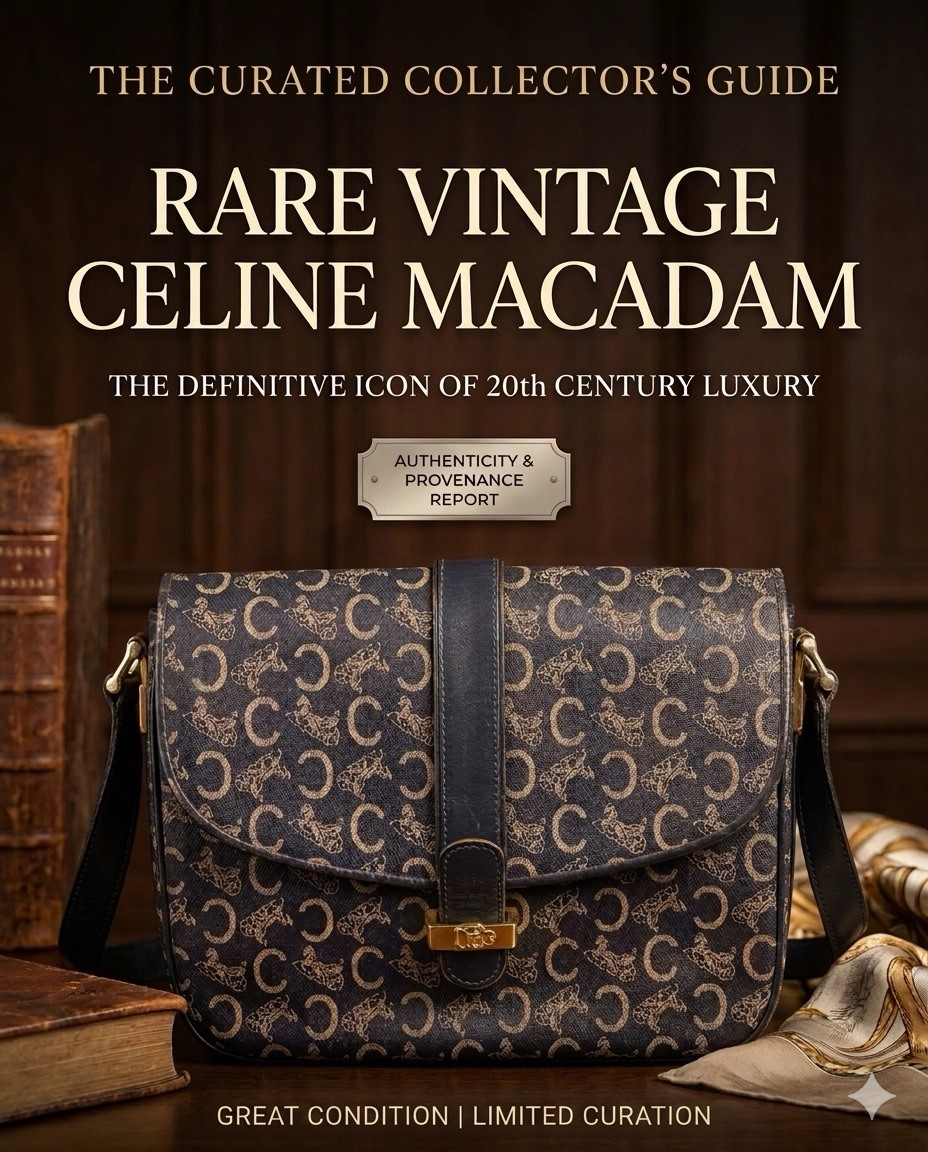 Rare Vintage CELINE C-Macadam Sulky Shoulder Bag Navy Woven Horse Carriage Flap