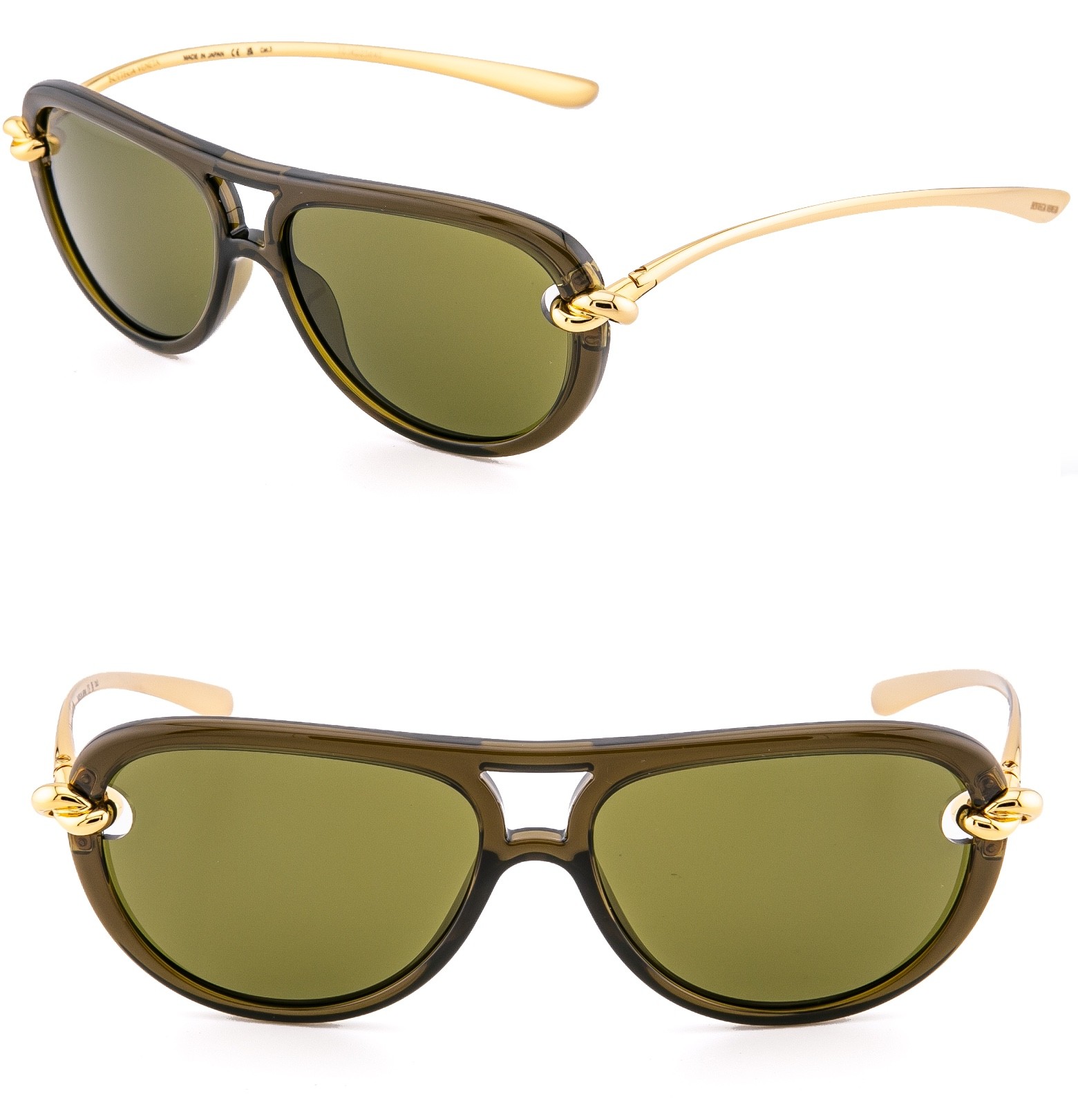 BOTTEGA VENETA 1418 KNOT Pilot BV1418S Gold Green Unisex Metal Sunglass 003