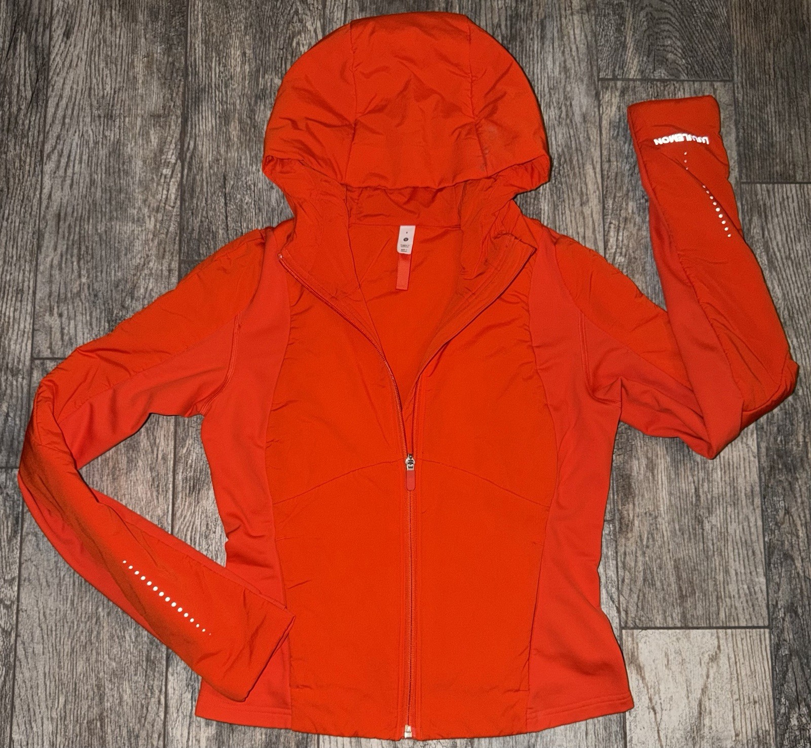 Lululemon Women’s Size 8 Hooded Running Jacket Hybrid Orange Reflective EUC