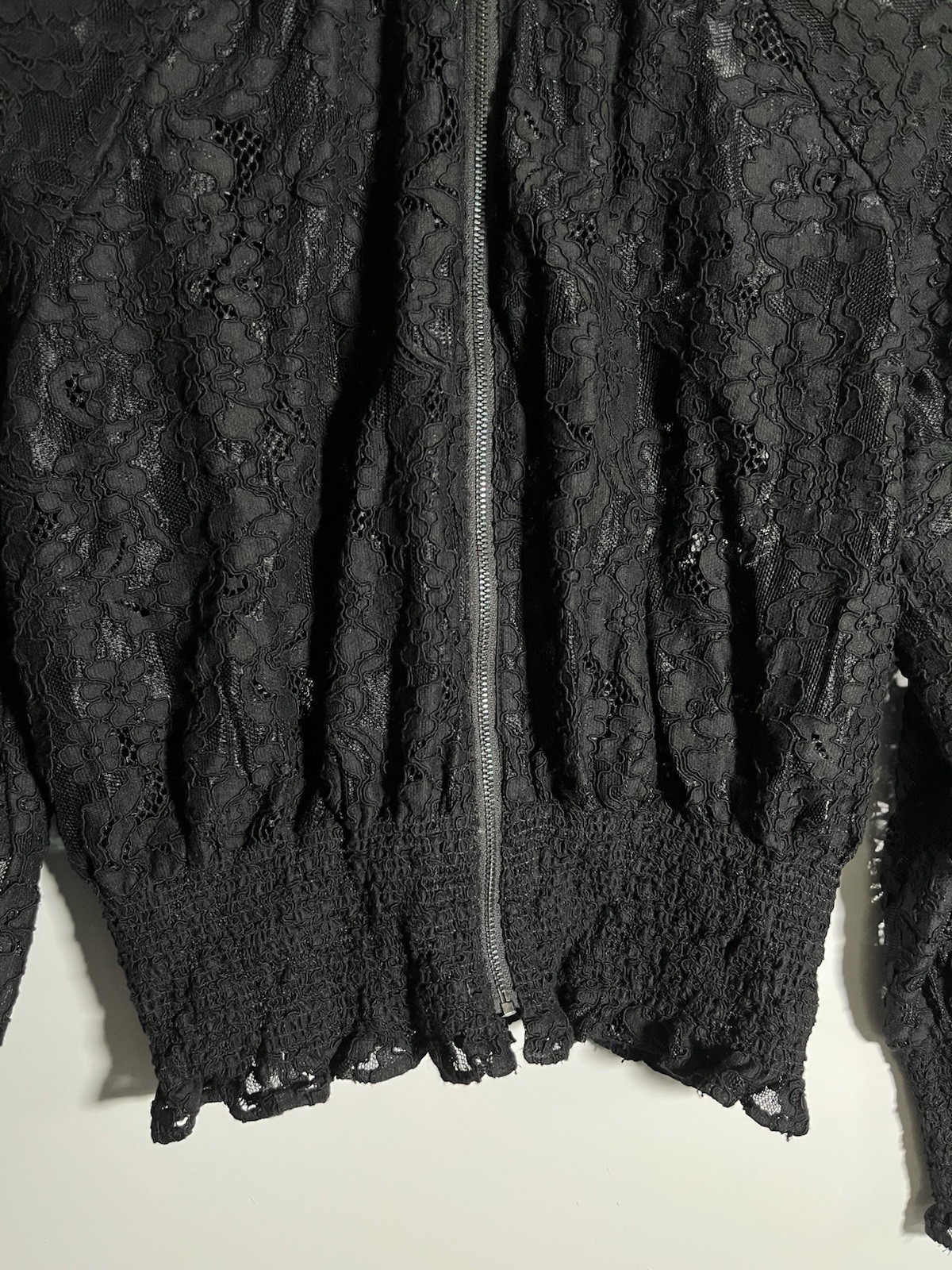 Rebecca Taylor Lace Full Zip Bomber Jacket Sheer Long Sleeve Gothic Elegant