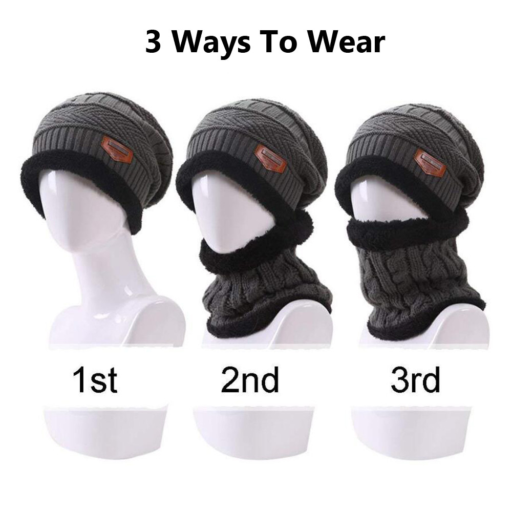 Winter Beanie Hat Scarf Set Fleece Warm Balaclava Snow Ski Cap for Kid Men Women
