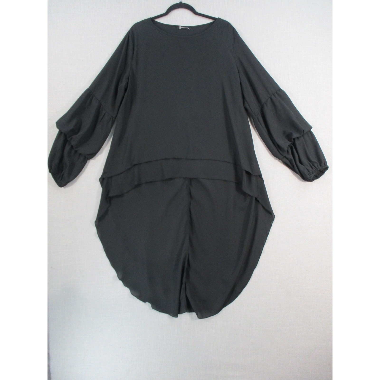 Prettygarden Womens XL Black High Low Tiered Ruffle Sleeve Blouse Top