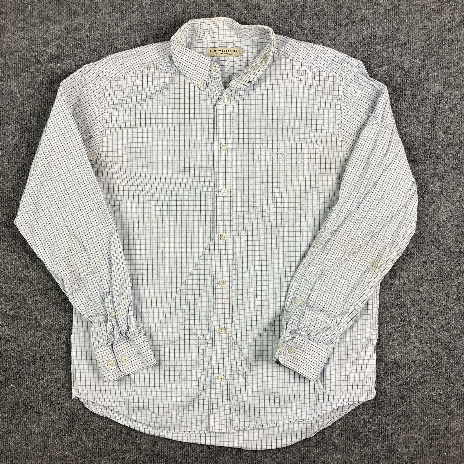 R.M. Williams Button-Up Shirt Mens Large White Plaid Checkered Casual Western