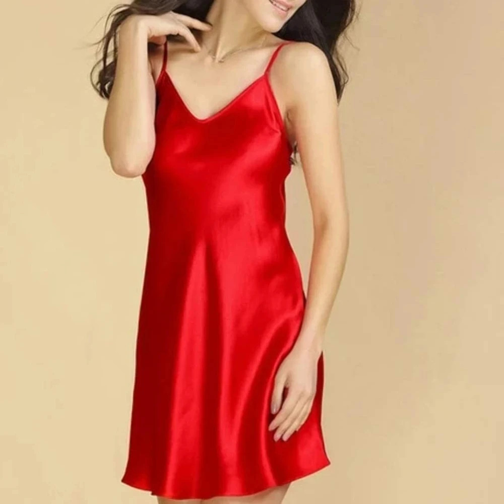 100% Mulberry Silk Nightgowns for Women Silk Short Sexy V Neck Ladies Sleepwear