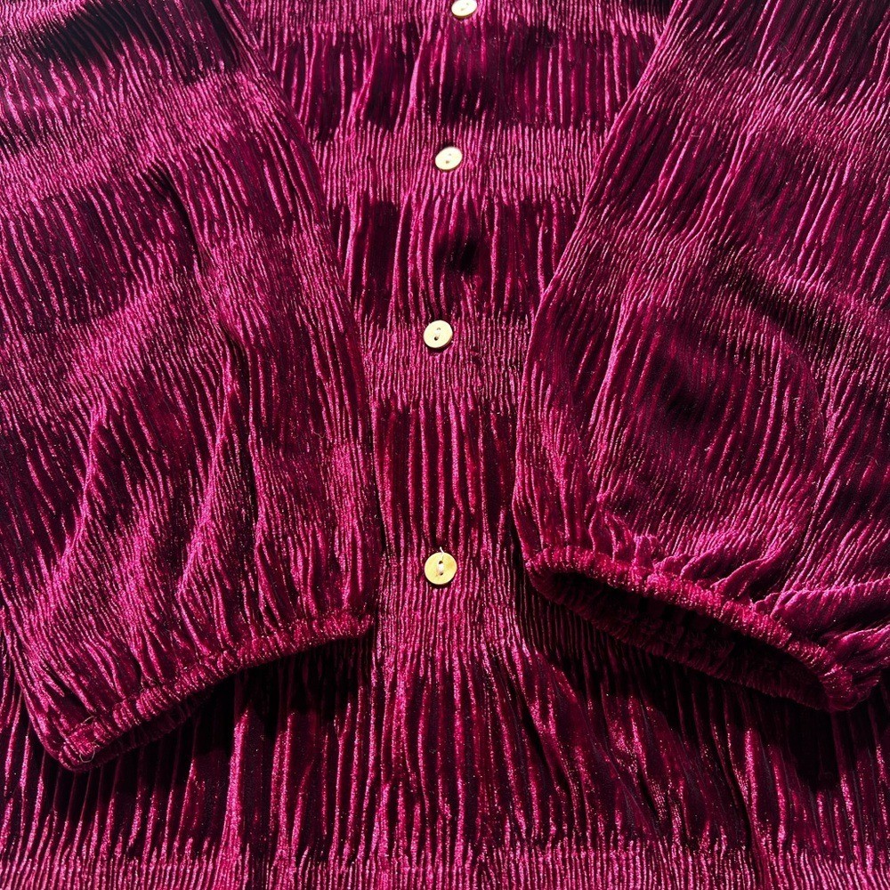 Cupio Burgundy Textured Velvety Velour XL Button-Up Shirt XL