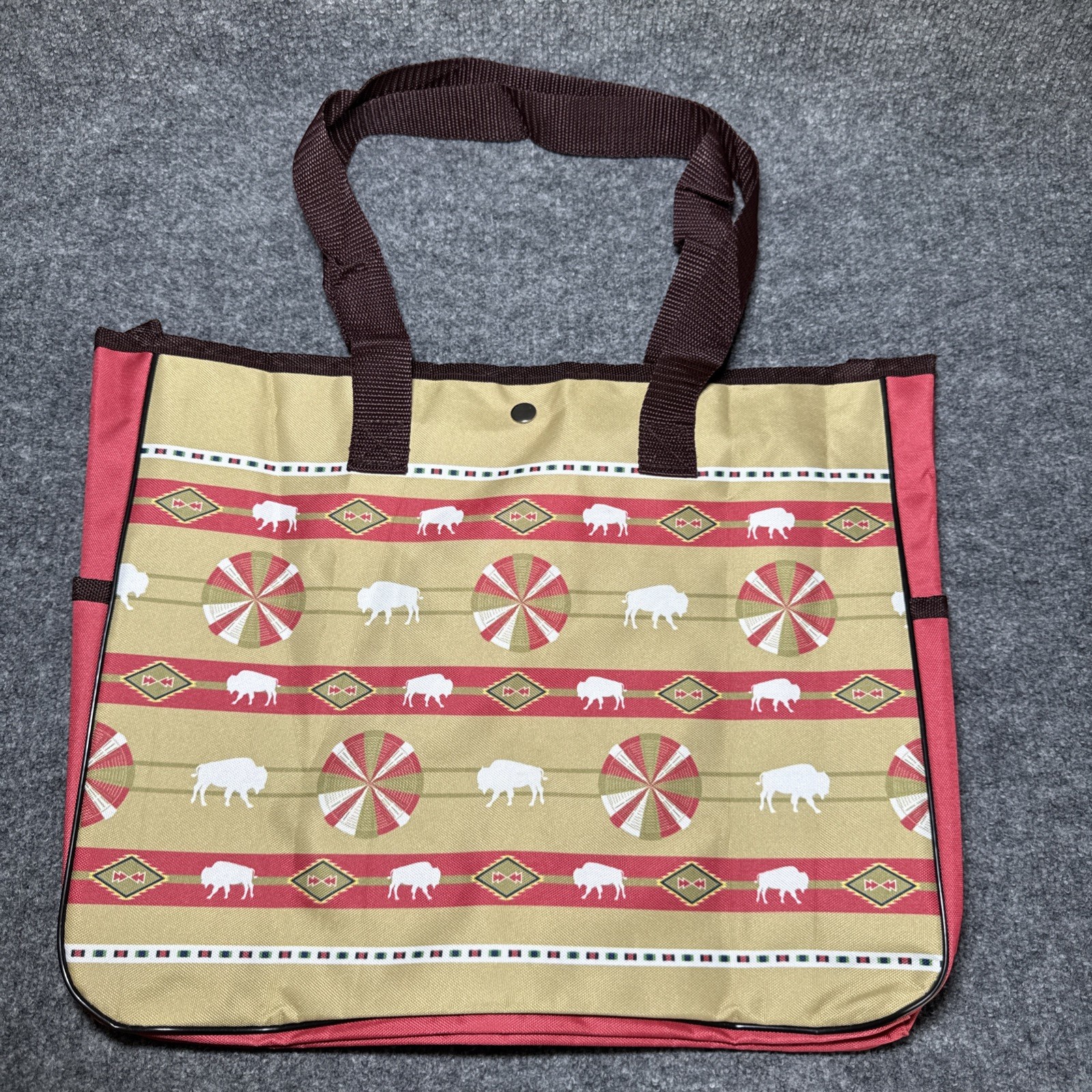 St Labre Indian School Aztec Bison Lunch Tote Bag Red Beige Native American