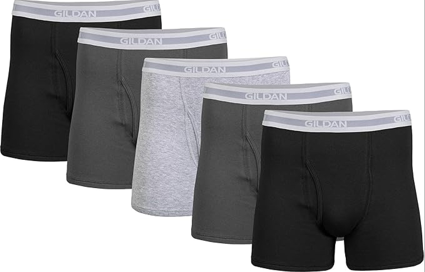 Gildan Men’s 5 Pack Classic Cut Plush Waistband Boxer Briefs Sizes M, L, XL, 2XL