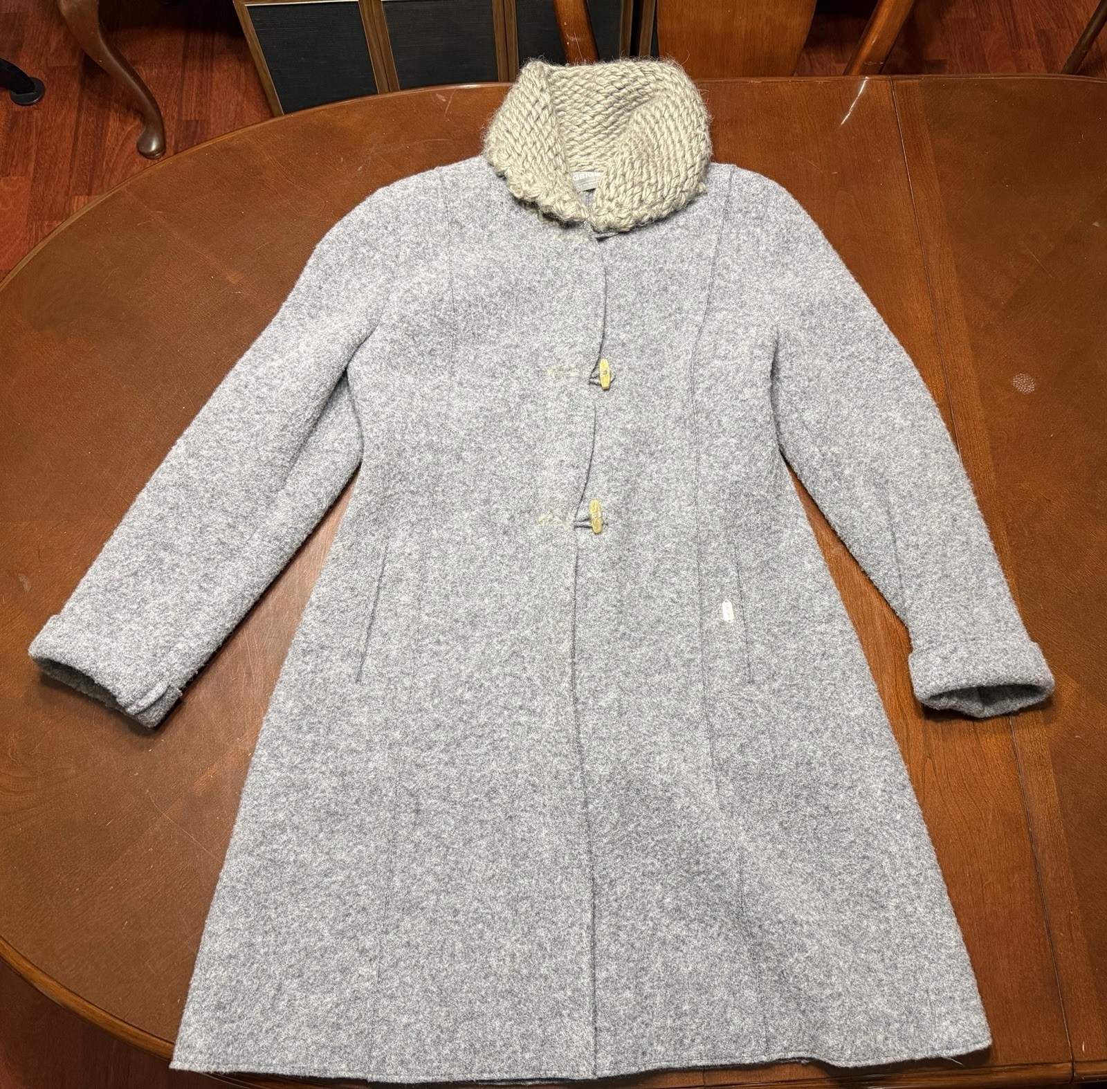 Geiger Austria 38 Boiled Wool Car Coat Gray Jacket Pockets Zip Up Toggle Button