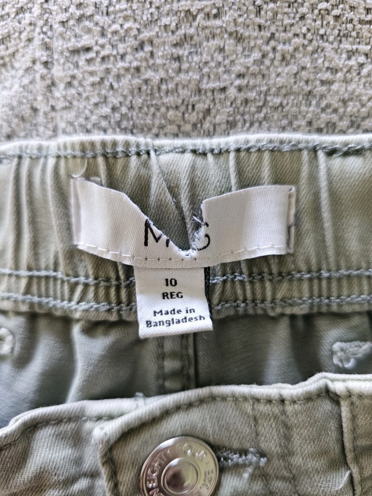 EX M&S Chino Trousers Cuffed Size 10 Cotton Blend Soft Green Elasticated BNWOT