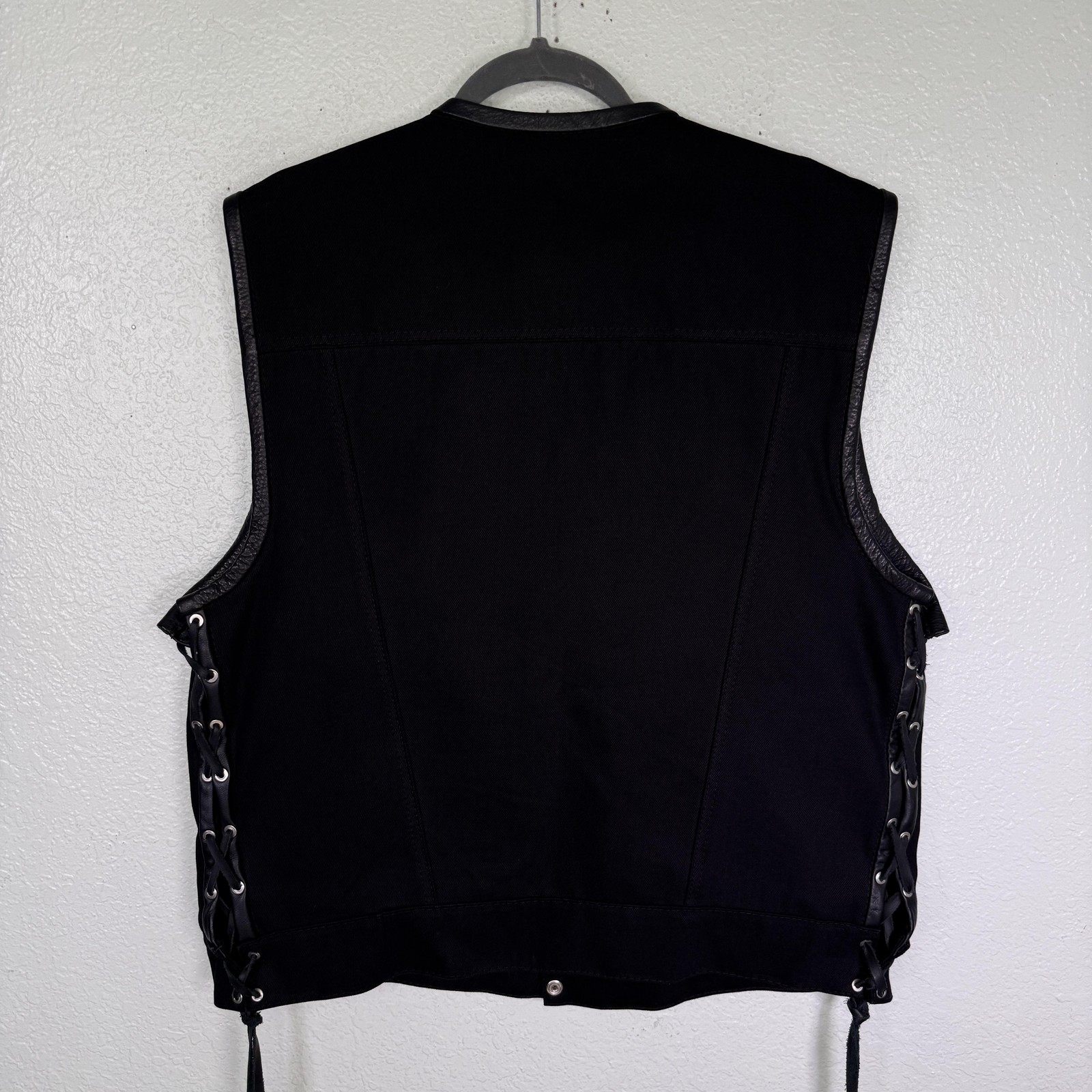 Espinozas Leather Mens Large Vest Snap Button Biker Motorcycle Lace Up Sides