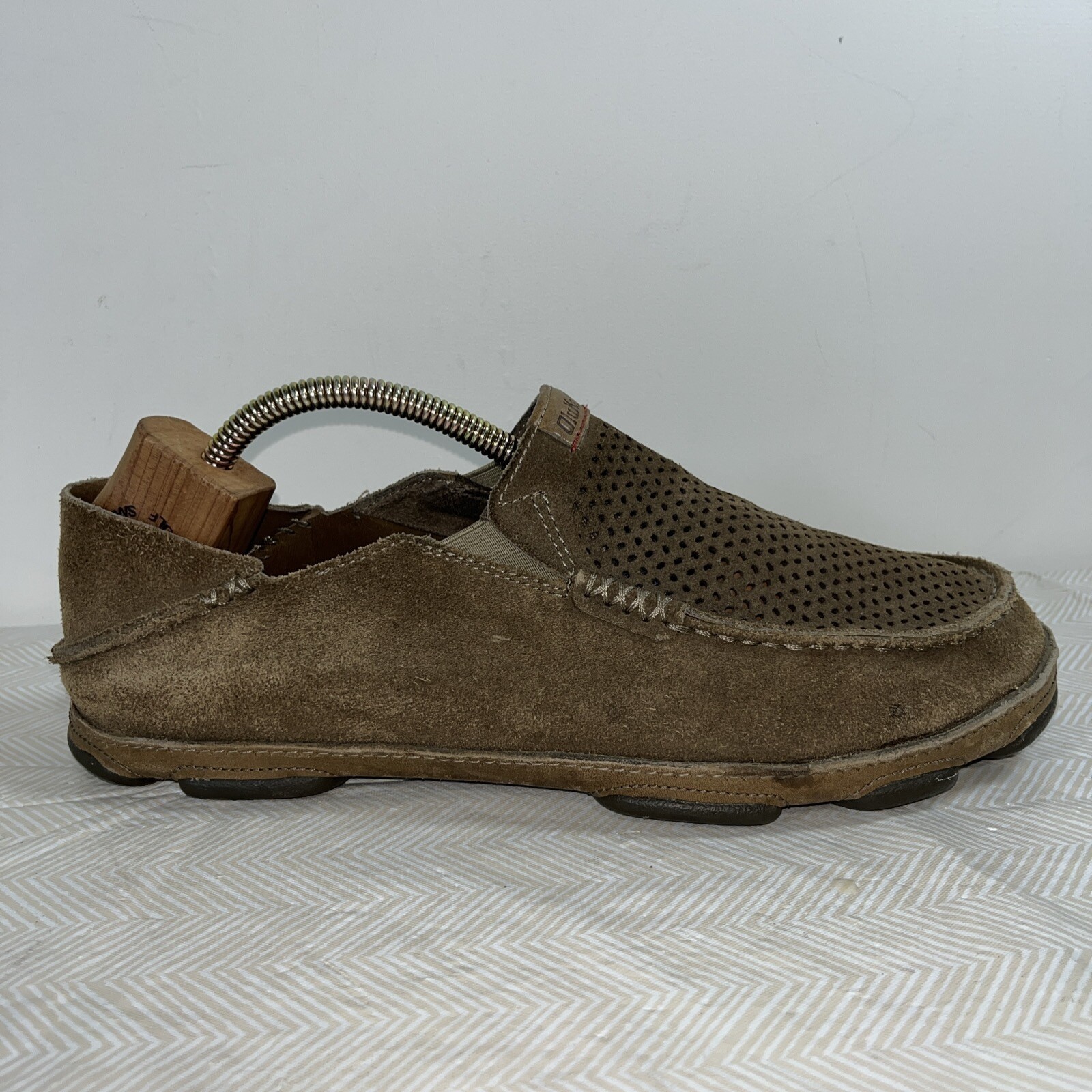 OluKai Mens Moloa Kohana Brown Tan Nubuck Leather Shoes Sz 11 Loafer 10184-1010
