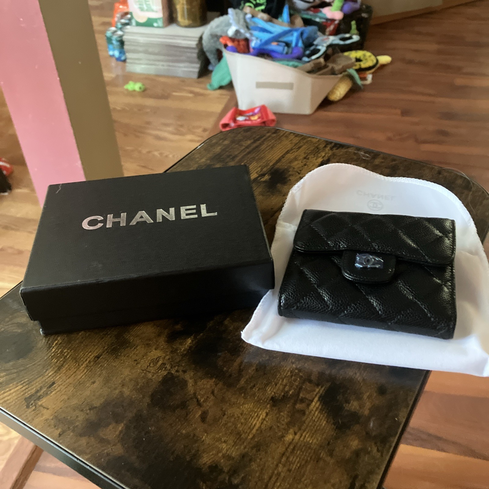 CHANEL Matelasse Coco Mark Lambskin Black Trifold Long Flap Wallet