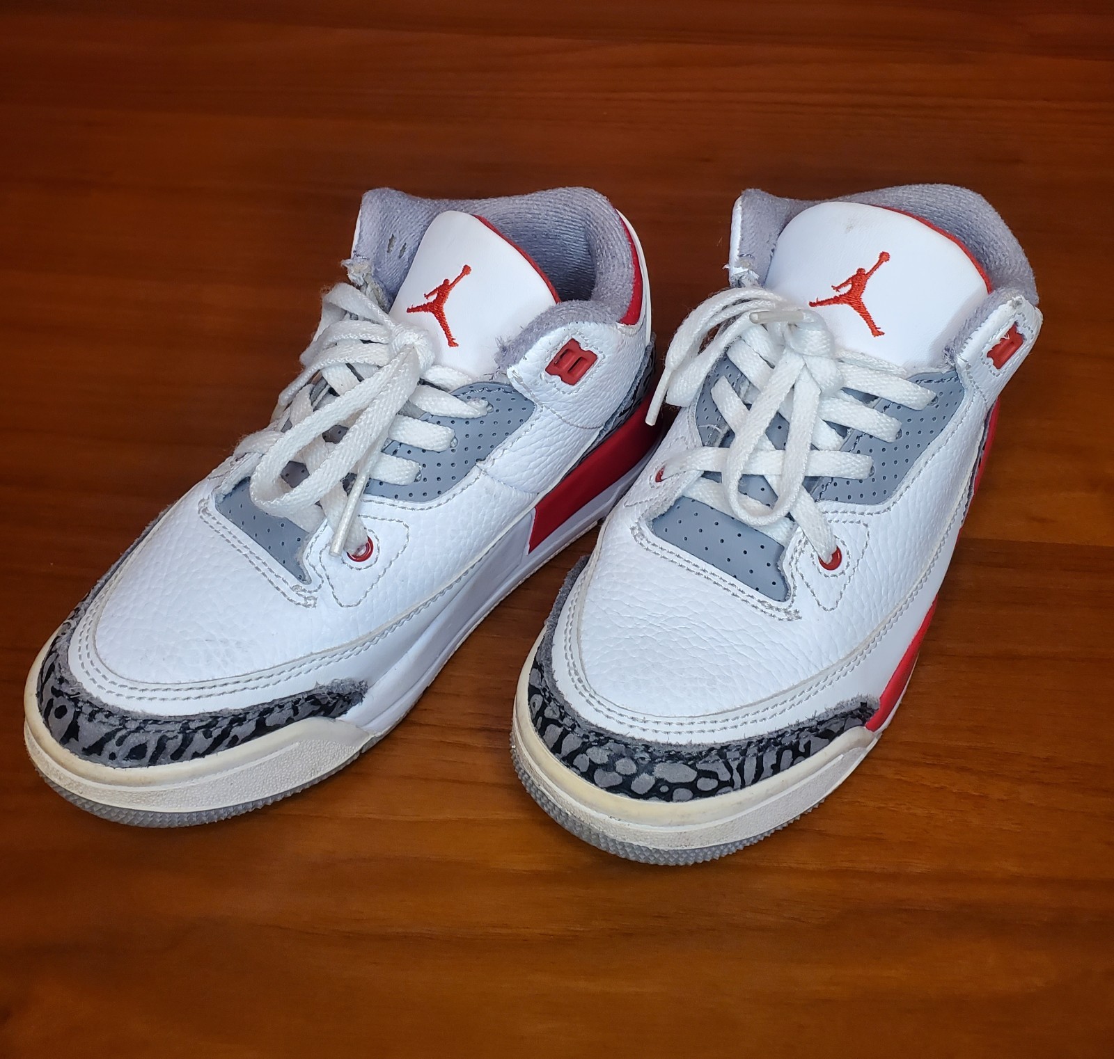 Jordan Kids White/Gray/Red Retro Style Sneakers