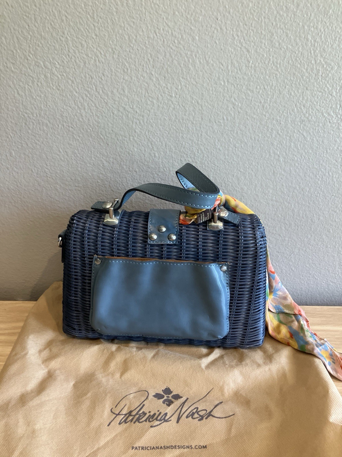 Patricia Nash Blue Satchel Top Handle Bag Push Lock w/ Original Dust Bag