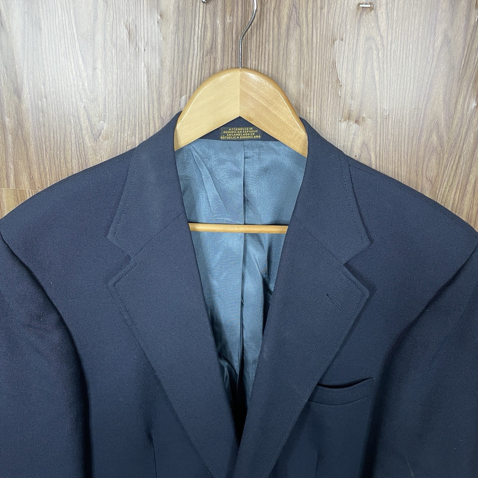 Stafford Blazer Jacket Mens 40R Blue Solid Polyester Worsted Wool Gold Buttons