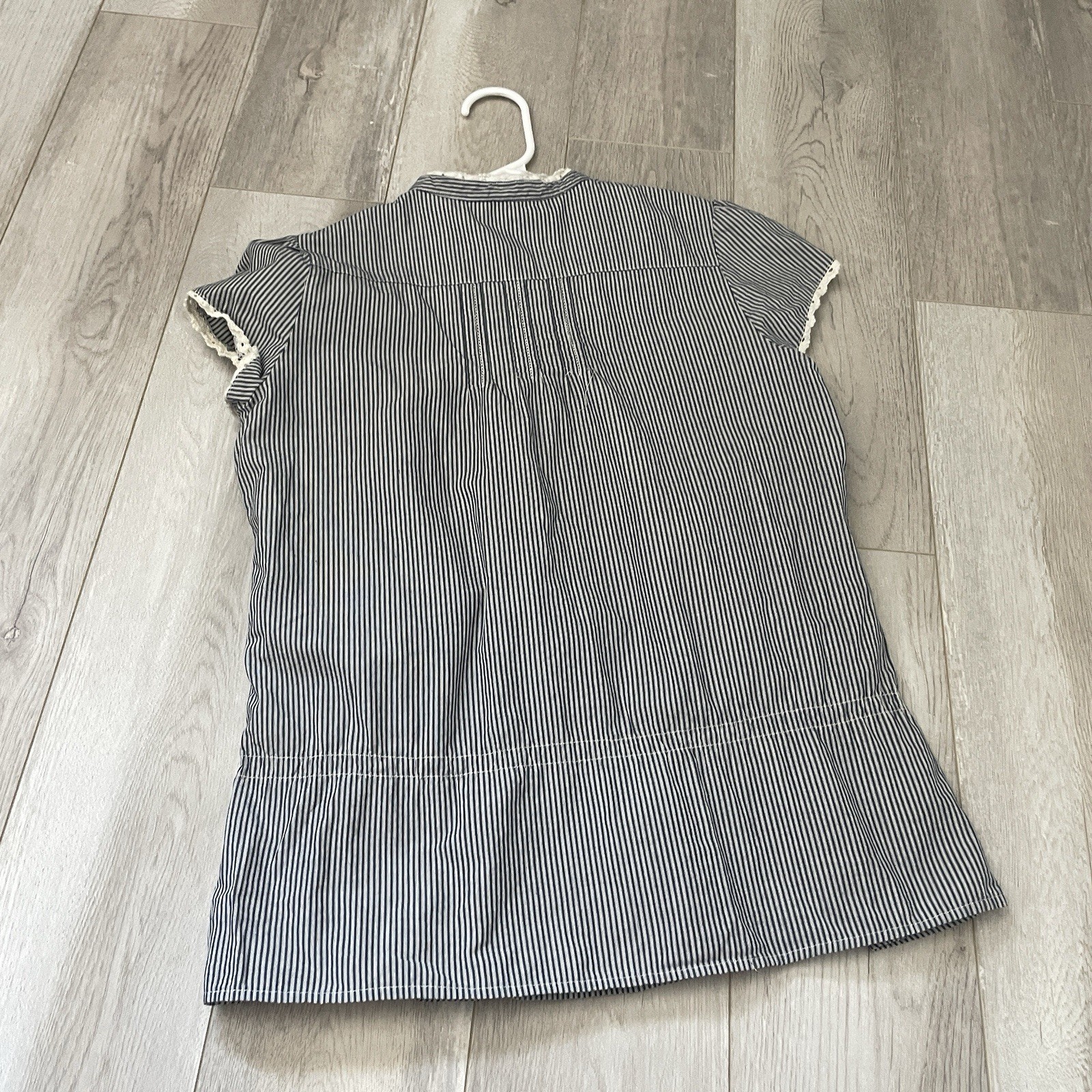 Striped Prairie Top pintuck lace womens Navy Blue (small) cottagecore romantic