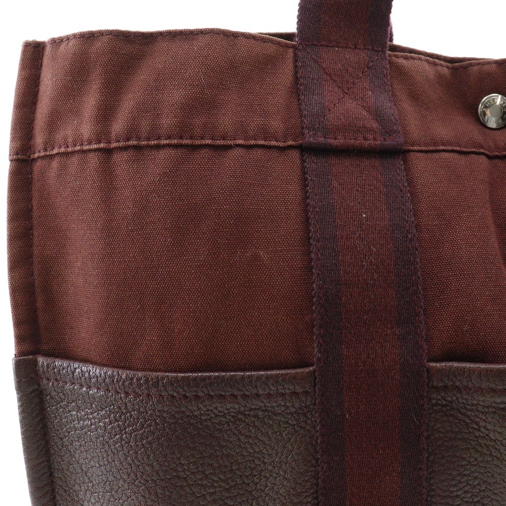 HERMES Sack Fourre ToutMM Handbag Half leather Brown Cotton canvas/leather…