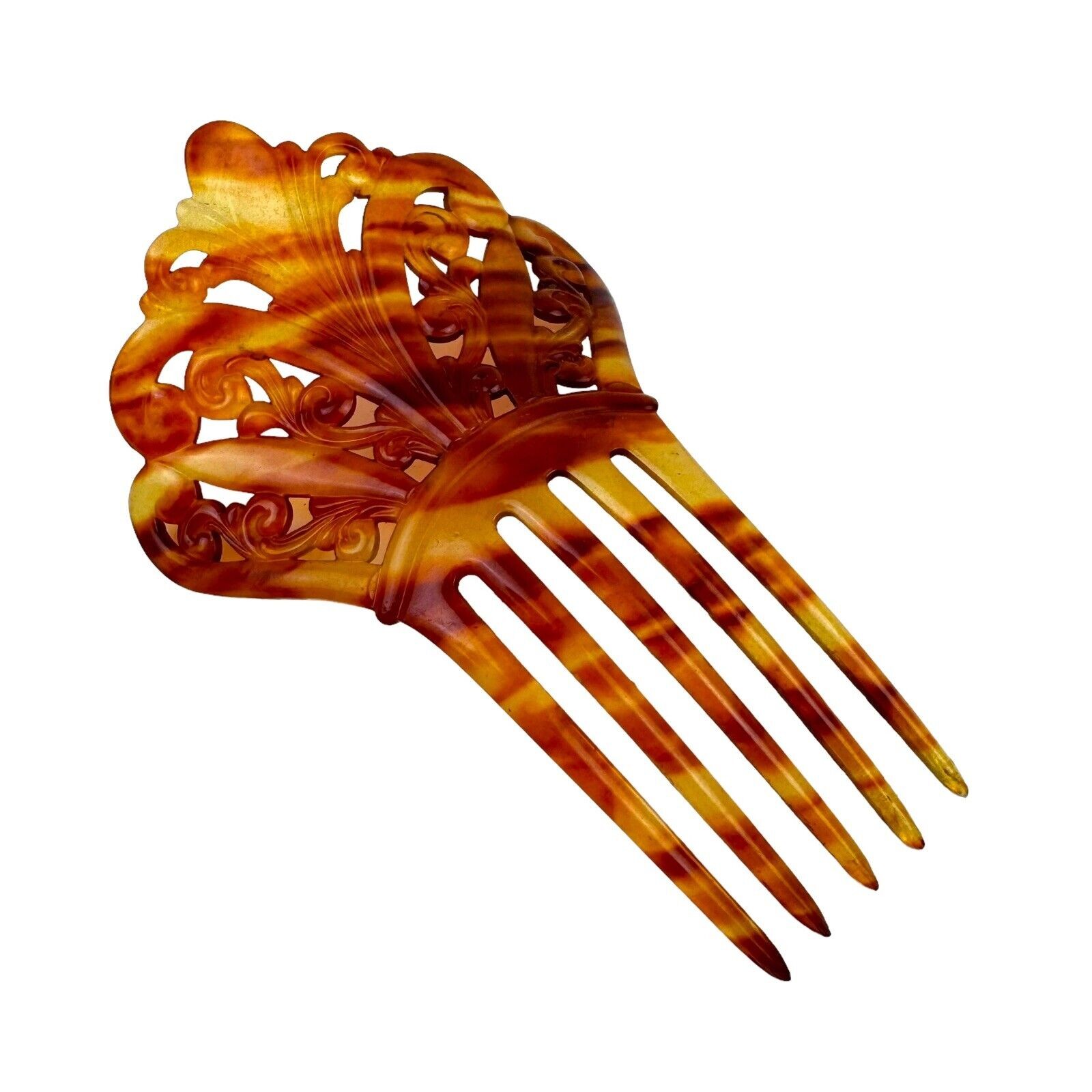 Celluloid Hair Comb Art Deco Tortoiseshell Amber 5 Tooth Vintage