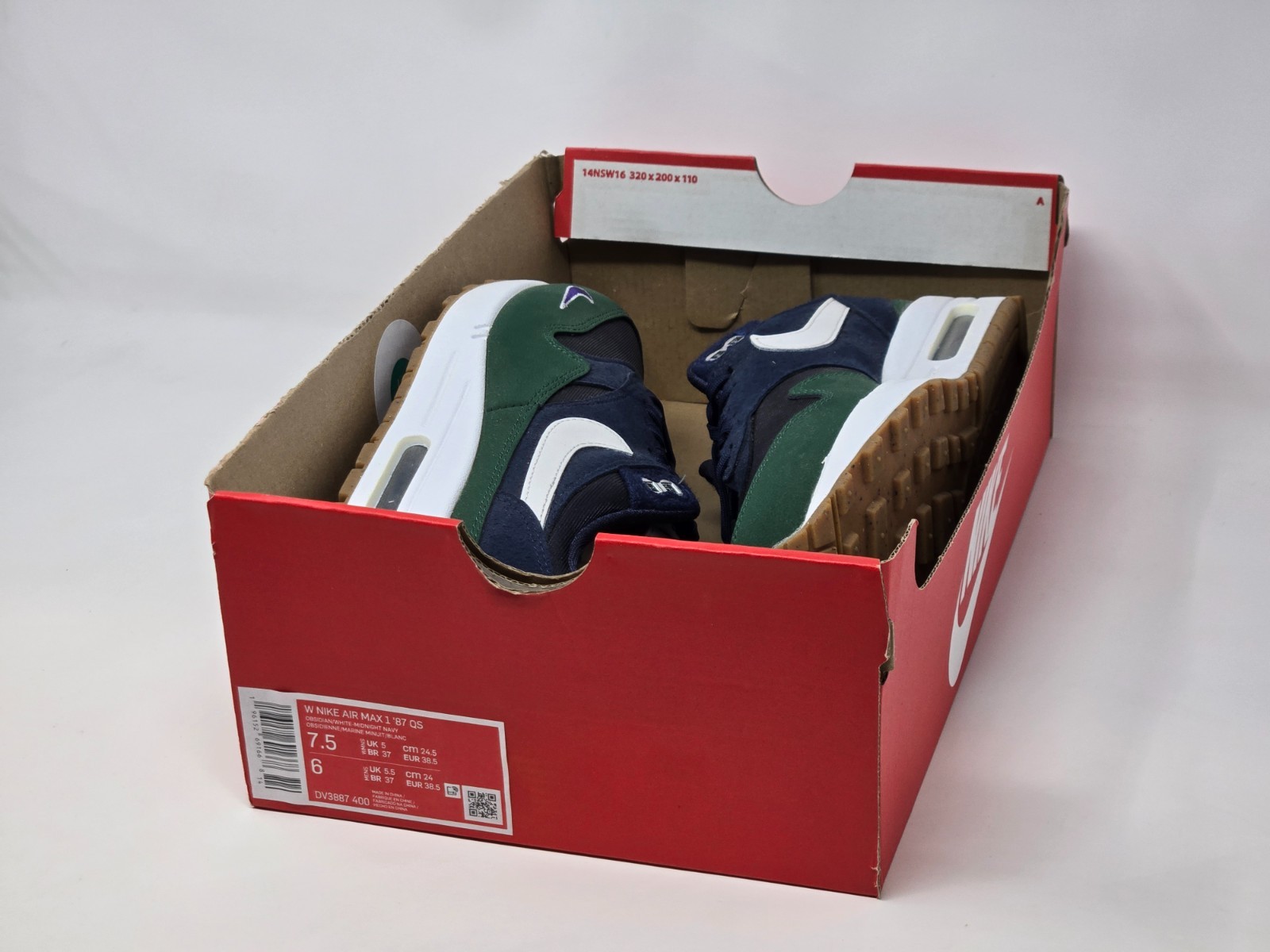 Nike Air Max 1 87 QS Womens Size 7.5 Gorge Green Blue White Shoes DV3887-400 NBY