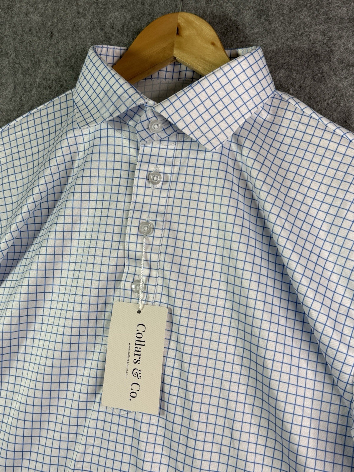 Collars and Co. Blue & White Plaid Dress Collar Polo Shirt Men’s Large NWT