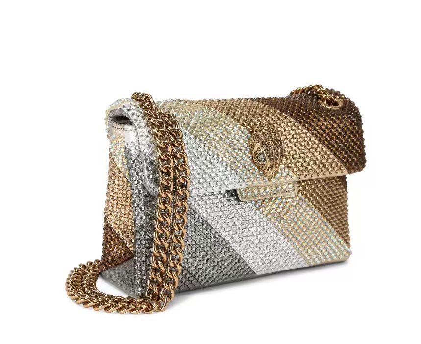 Kurt Geiger London Ombre Crystal Crossbody Bag Gold Eagle Chain 21×8×15 cm