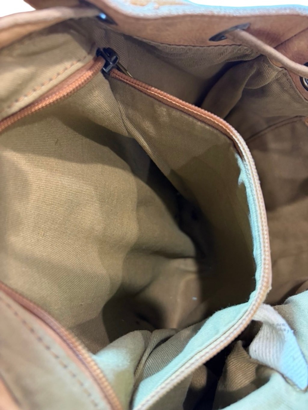 Cut N Paste Leather Backpack Tan Cargo Pocket Slouchy Distressed Boho flaw