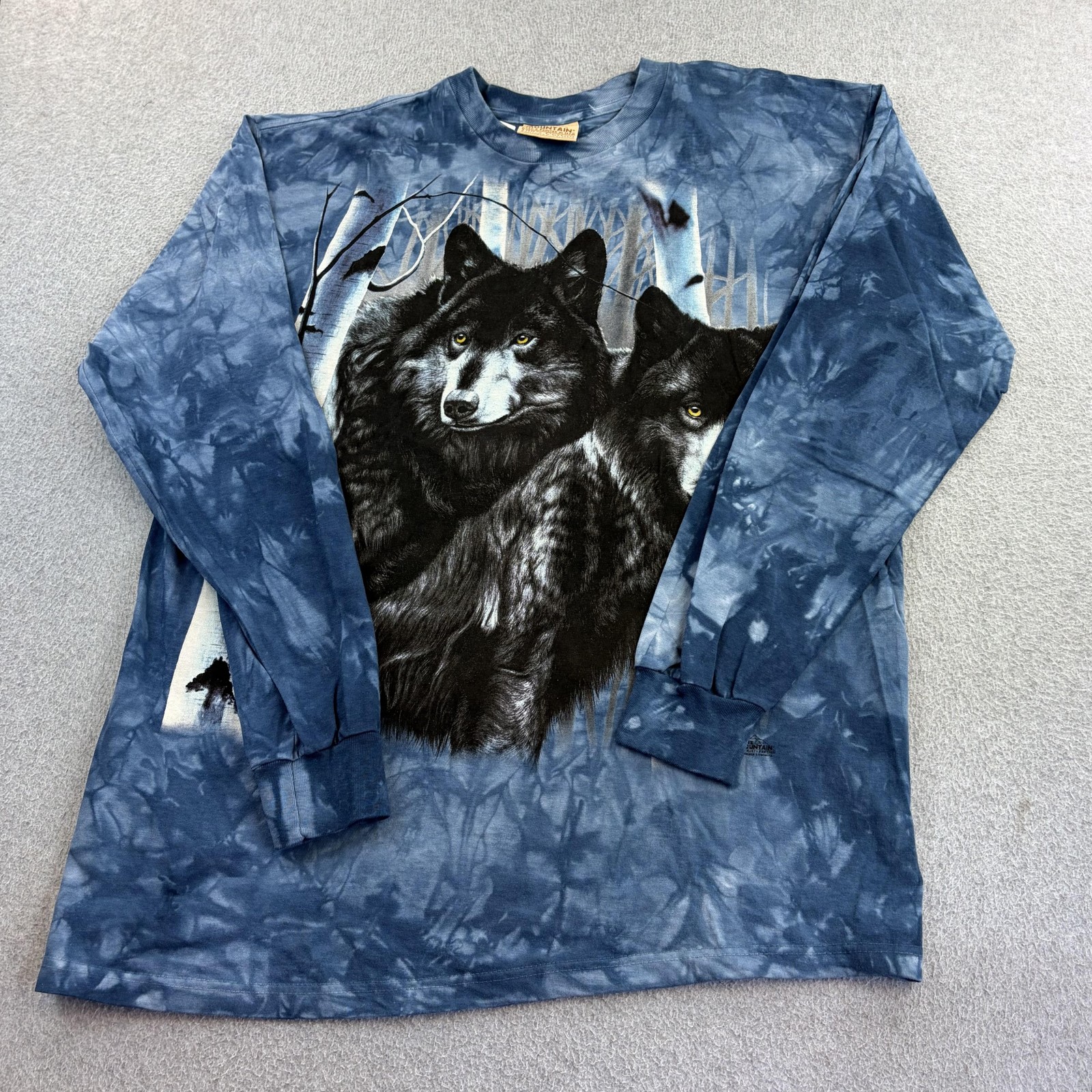 Vintage The Mountain Shirt Mens Large Blue Long Sleeve Wolves Tie Dye Nature Tee