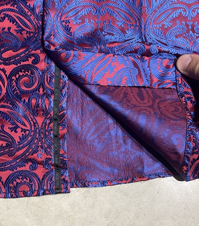 Barry Wang Men’s Red & Blue Paisley Silk Button Down Front Dress Shirt Sz M