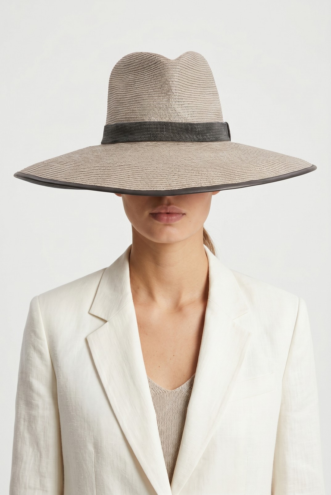 BRUNELLO CUCINELLI WOMEN’S BEIGE WIDE BRIM HAT MSRP $2090