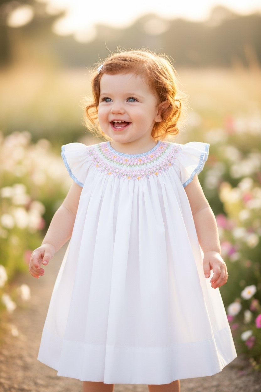 NWT Petit Ami White Blue Smocked Bishop Dress 2T Toddler Girls 2 Year Angel Wing