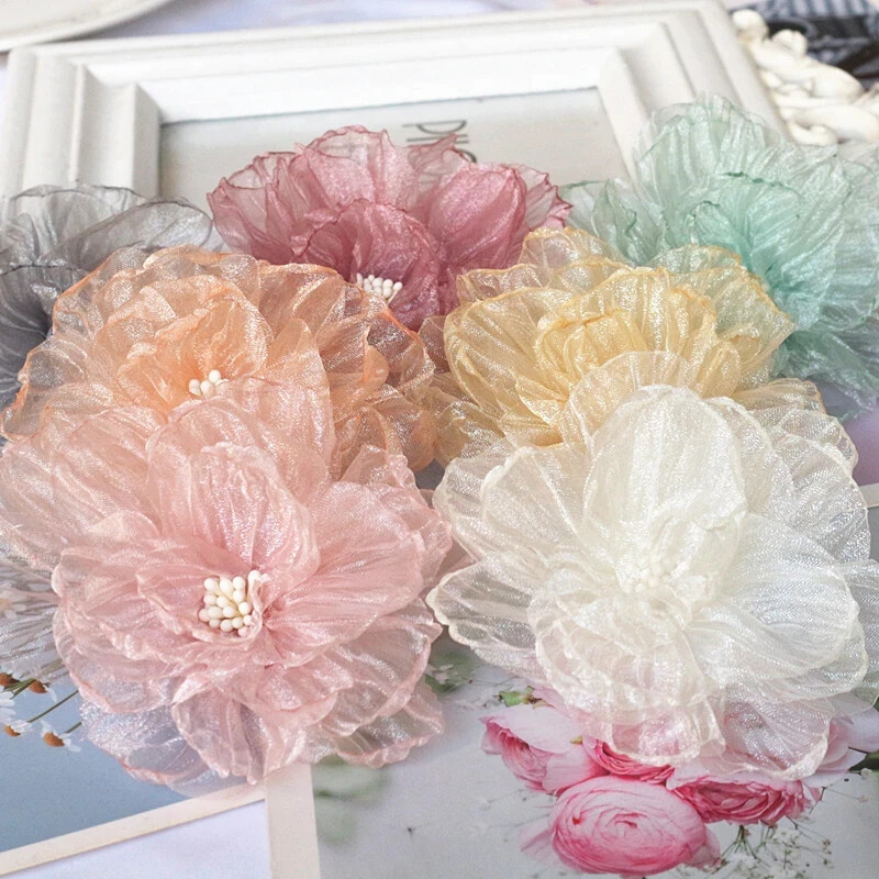 3 1/2″wide Handmade Chiffon Fabric Artificial Flower price for 1 pc select color