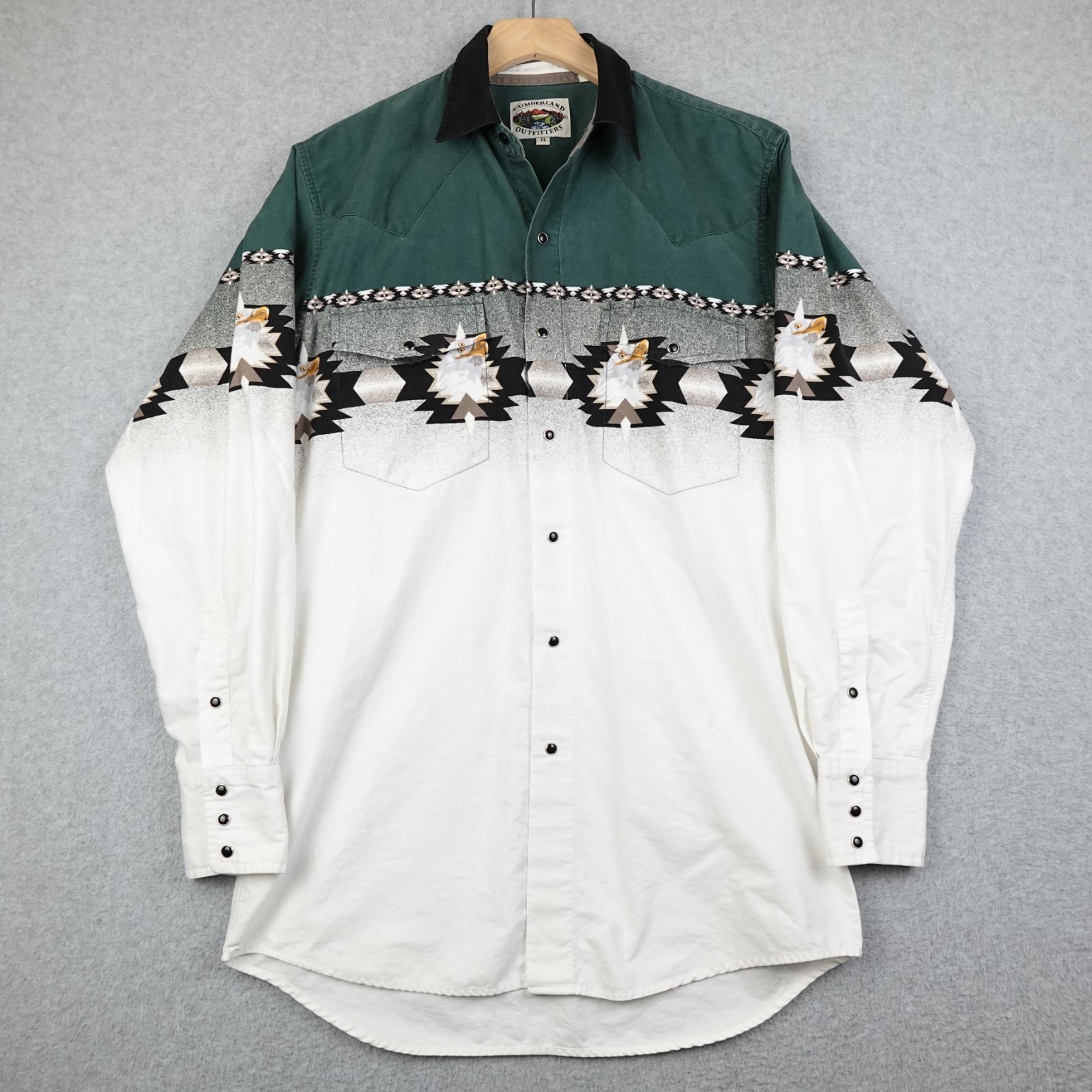 Vintage Cumberland Western Shirt Mens Medium Pearl Snap Eagle Southwestern Aztec