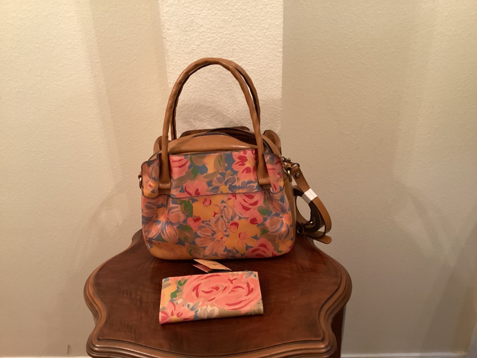 NWT PATRICIA NASH Ashford Leather Crossbdy Satchel Citrus Rose/Matching Wallet