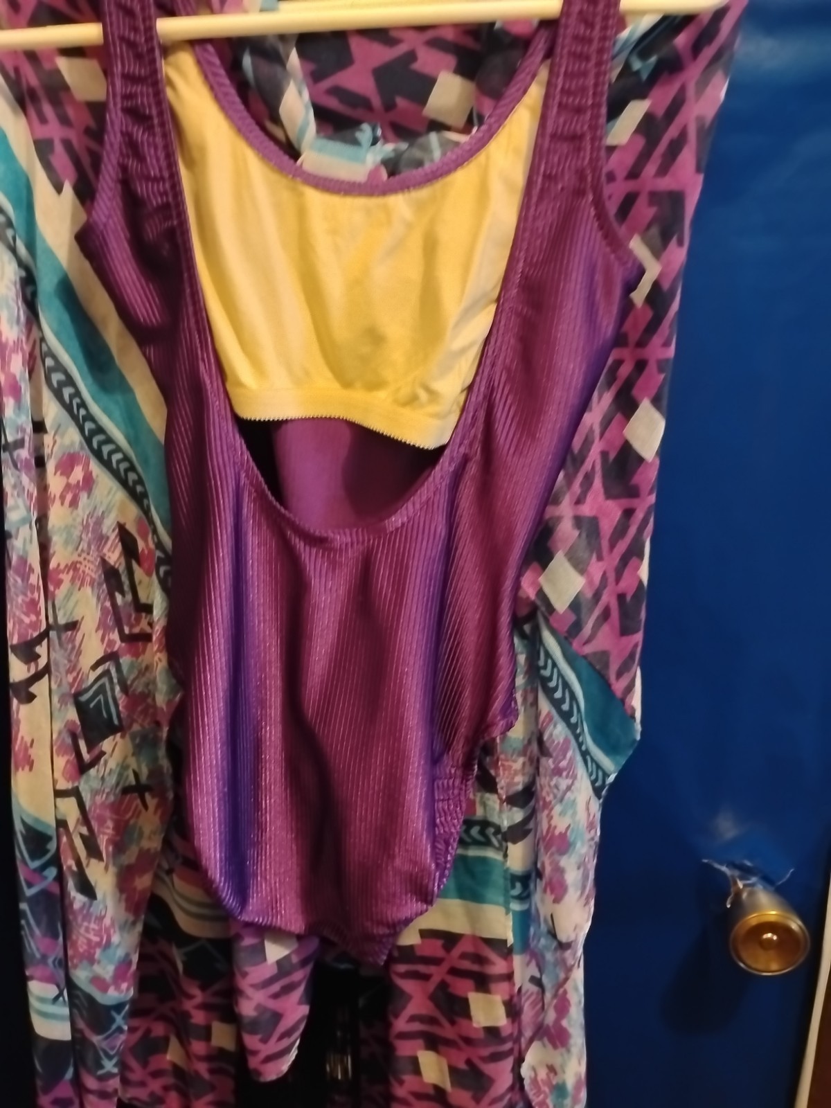 White Stag Size M 10 Purple Vertical Striped One Piece Swimsuit With Sheer…