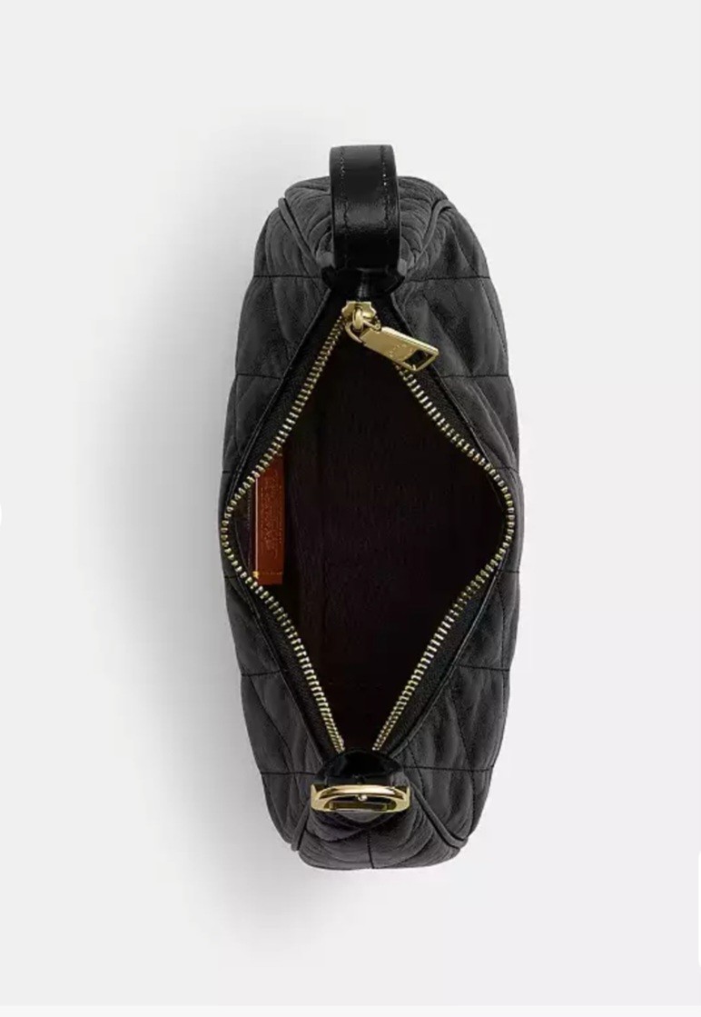 Coach Women’s Mini Crescent Shoulder Bag Black Quilted Zip Adjustable Strap Gold