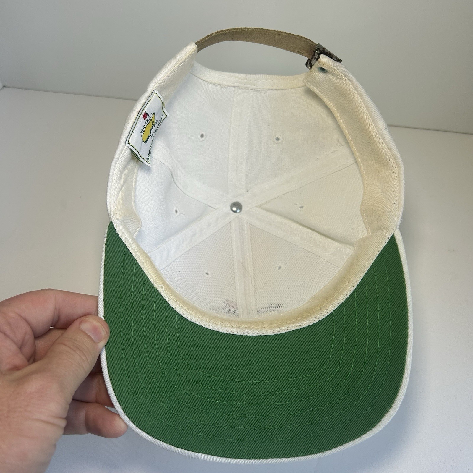 Vintage American Needle Masters Golf Hat White Leather Strapback 90’s RARE