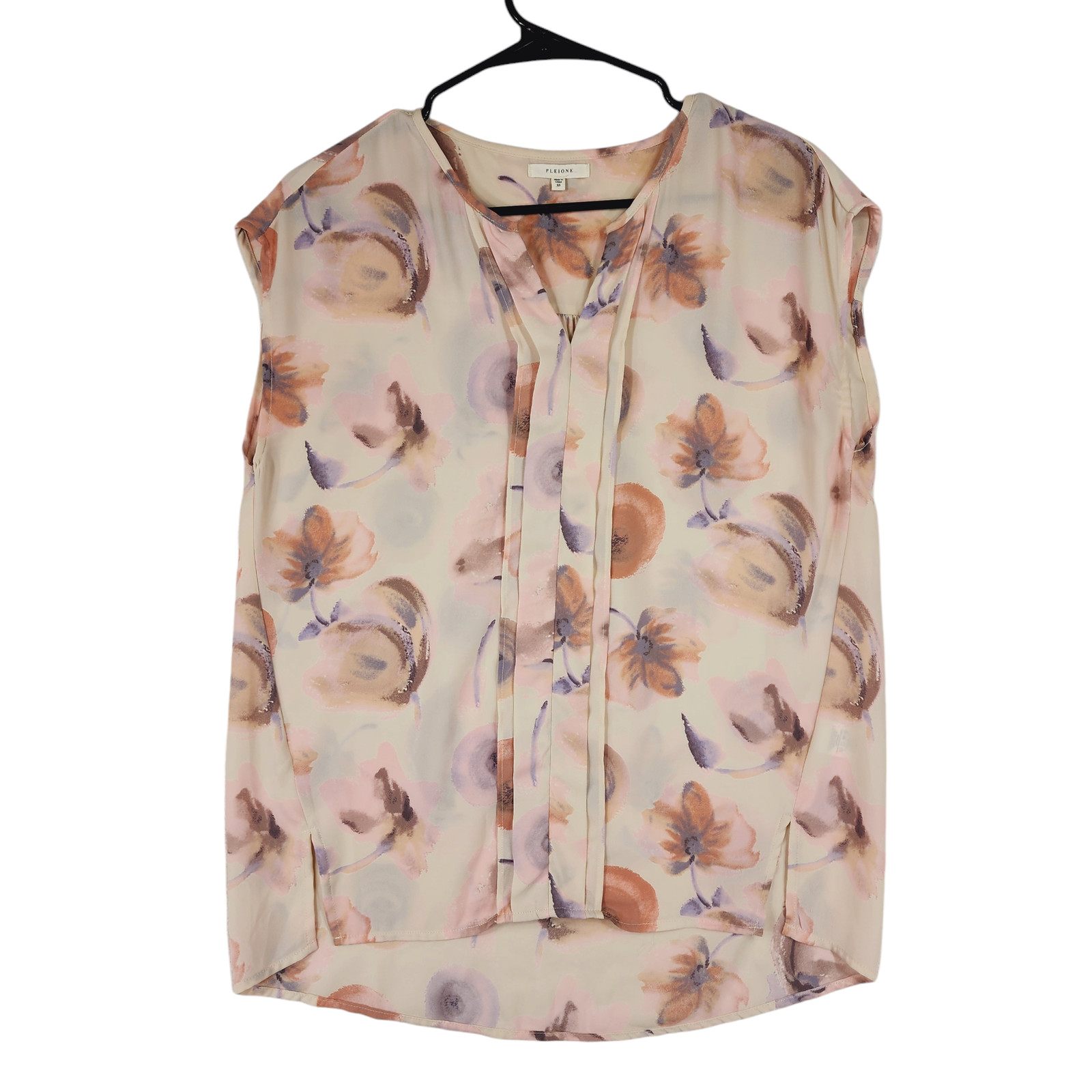 Pleione Sleeveless Floral Blouse sz XS Women Purple Orange Cream Sheer Boxy