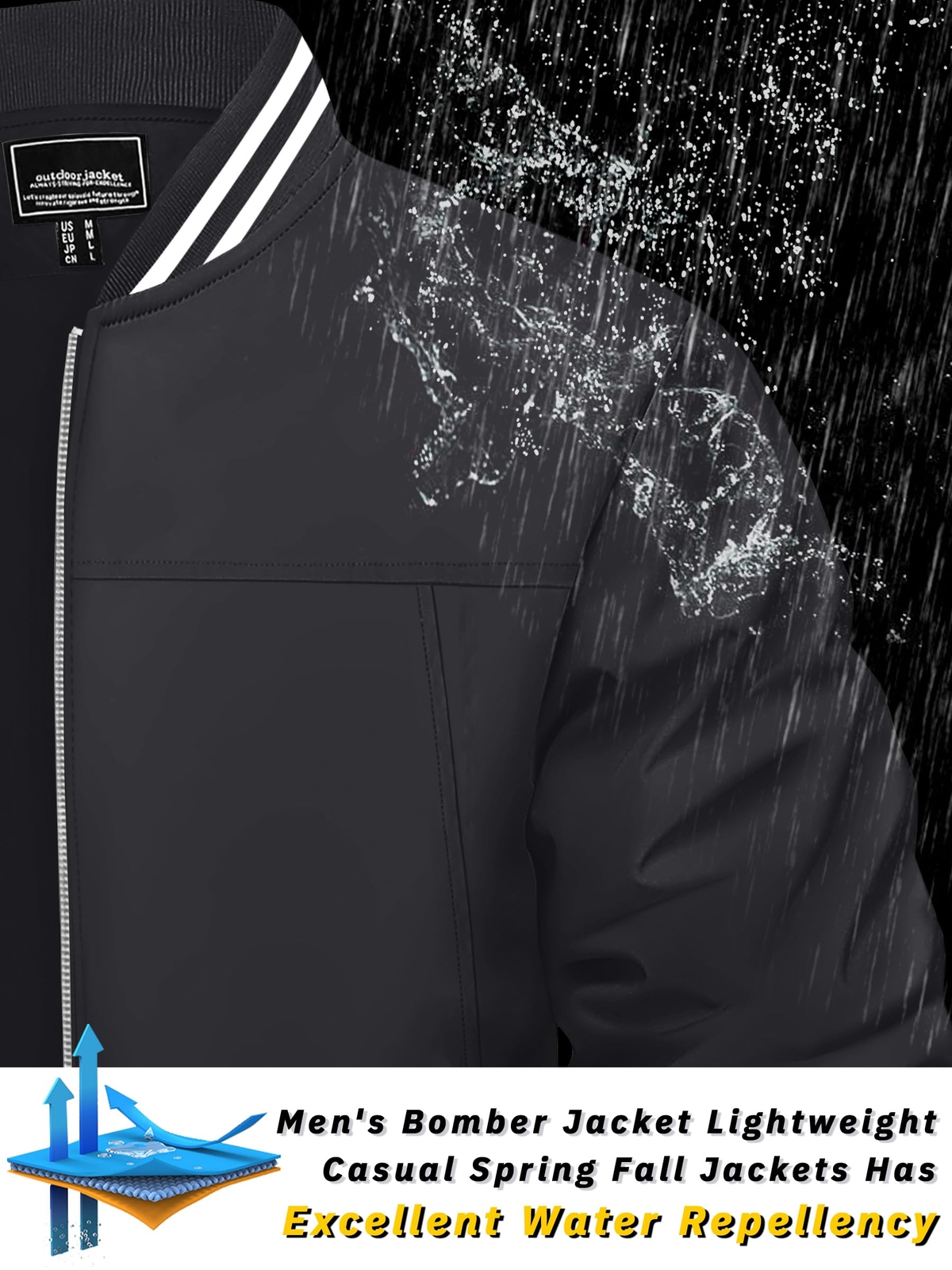 Men’s Thin Bomber Jacket Spring Fall Sportswear Casual Full-Zip Baseball Coat US