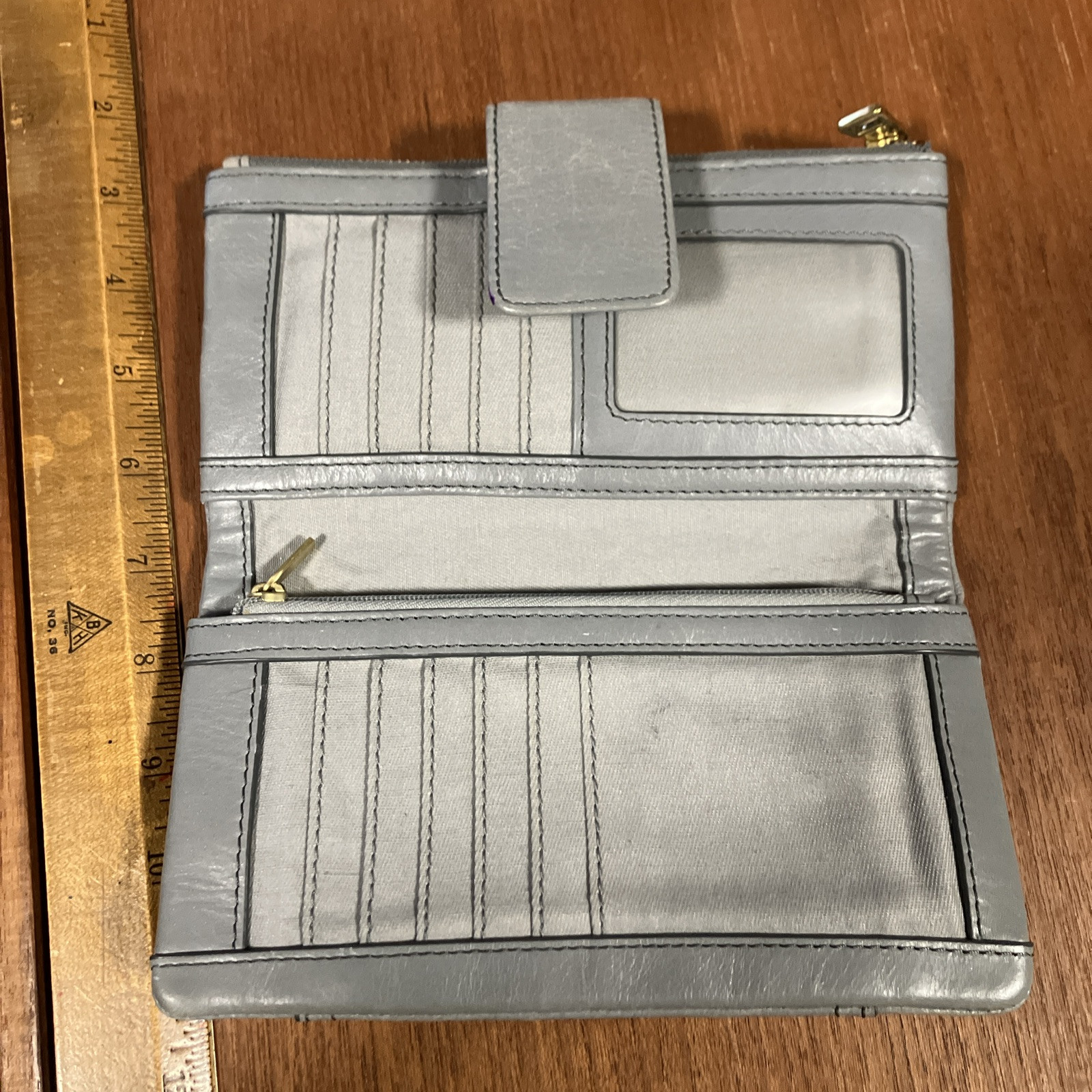 Fossil Ellis Clutch Wallet Snap Button Closure w/ Zipper Bifold, Blue Grey