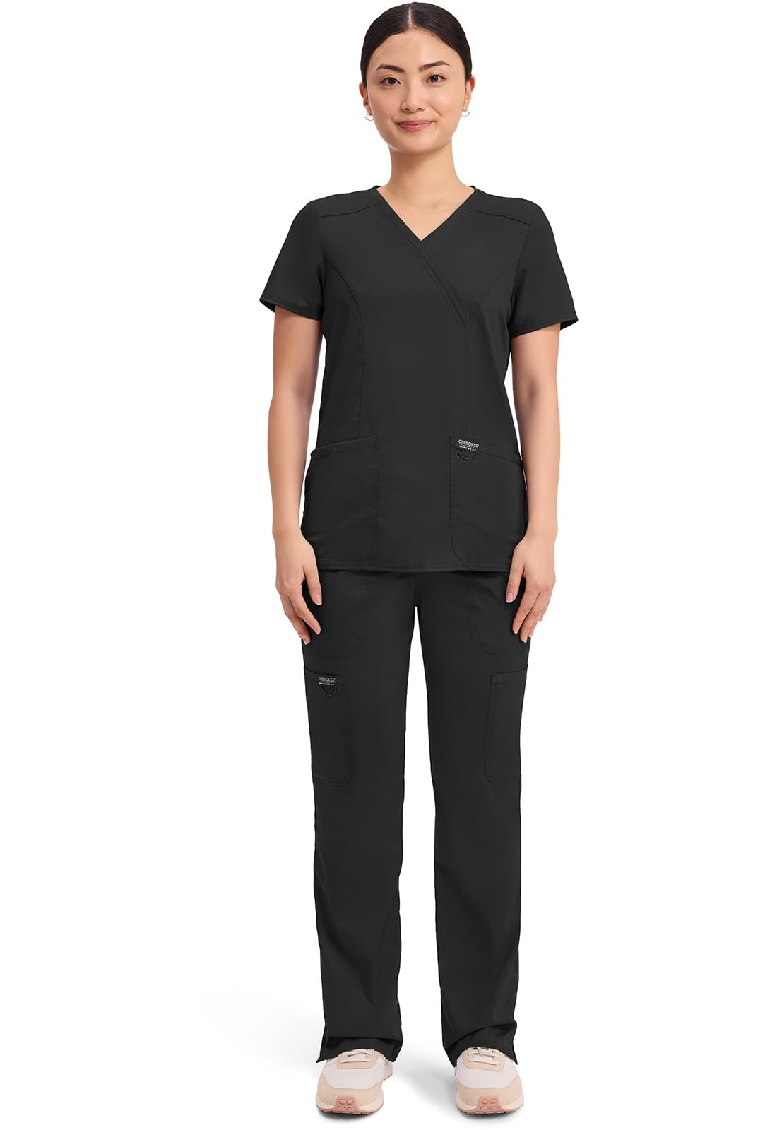 WW Revolution by WW610 Womens Mock Wrap Scrub Top, Black, M
