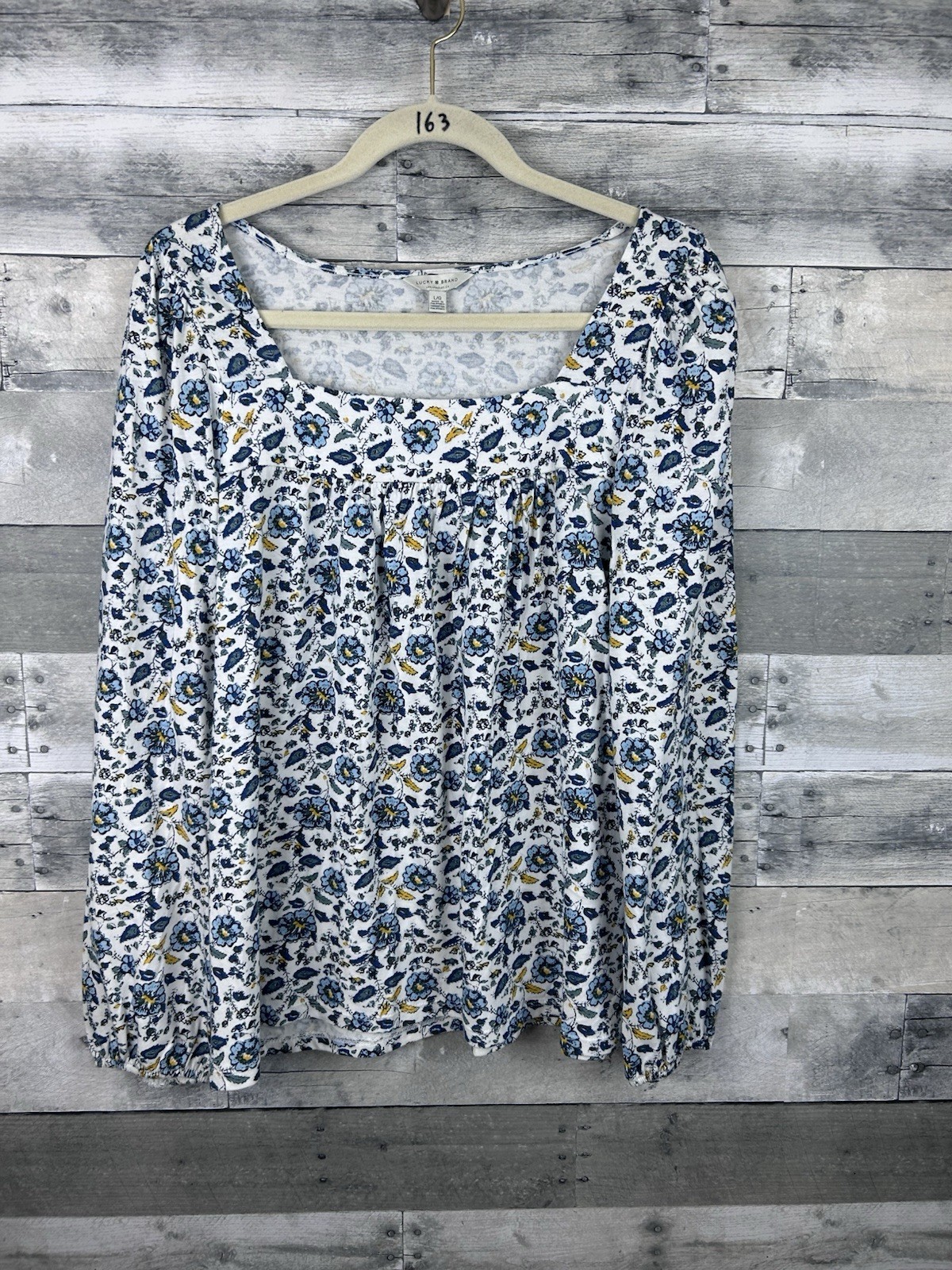 Lucky Brand Large Square Neck Long Sleeve Floral Blouse