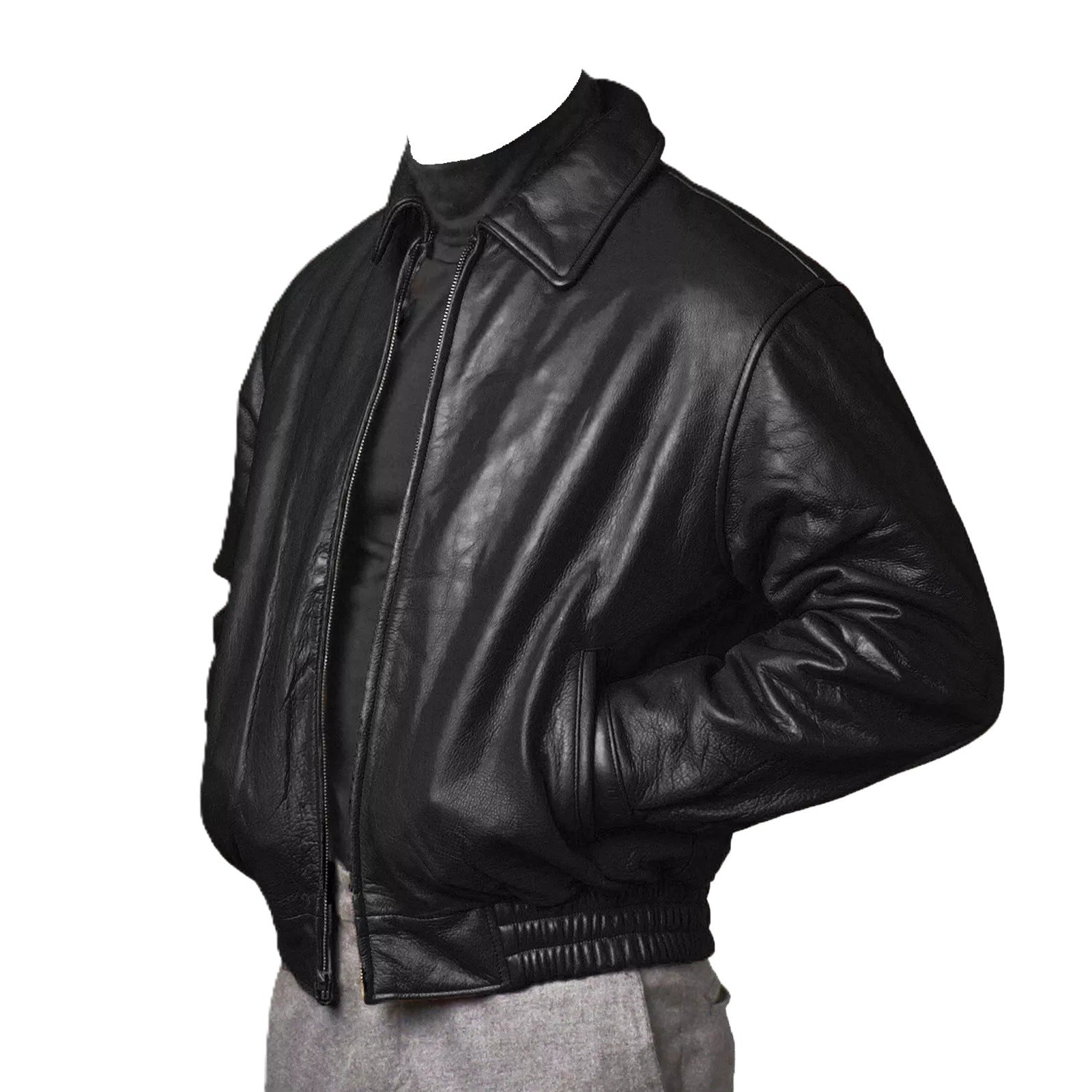 Men’s Black Leather Bomber Jacket Real Lambskin Flight Inspired Classic Coat