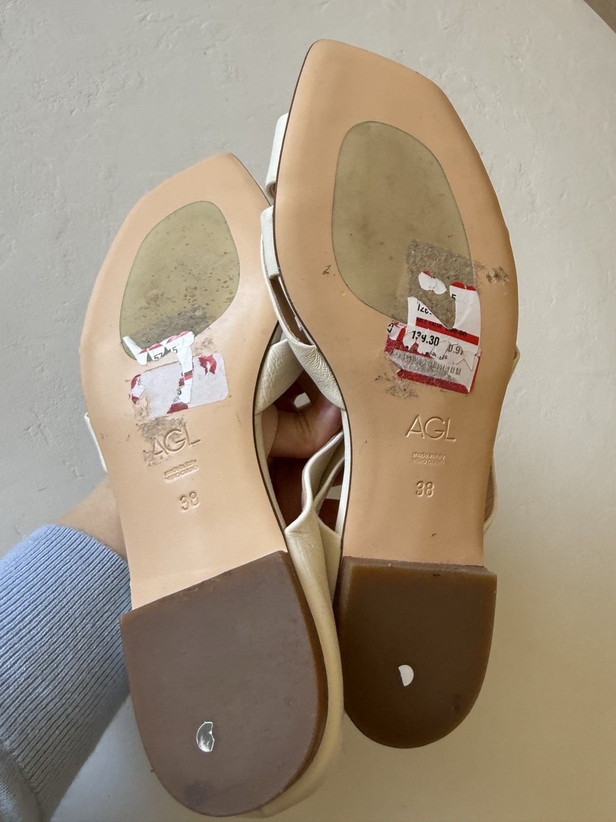 AGL Women’s Greta Leather Slide Flat Sandal Shoes EUR 38/US 8 Off White $398