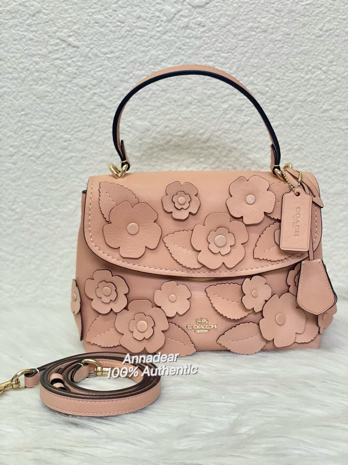 NWT COACH CDY44 Emory Top Handle Bag with Floral Appliqué in Light Pink
