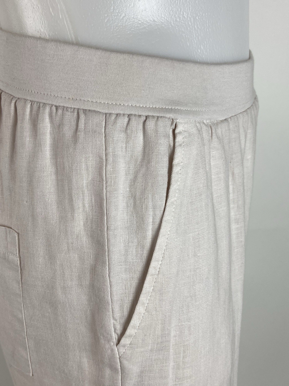 Rosso35 Size 44 Medium Blush Pink 100% Linen Pull on Pants Pockets Cuffed
