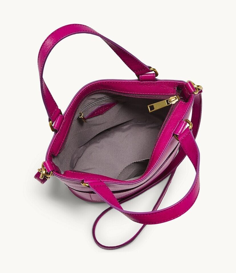 Fossil Amelia Bucket Magenta Brass Hardware Pink SHB2393508 NWT $178 Retail