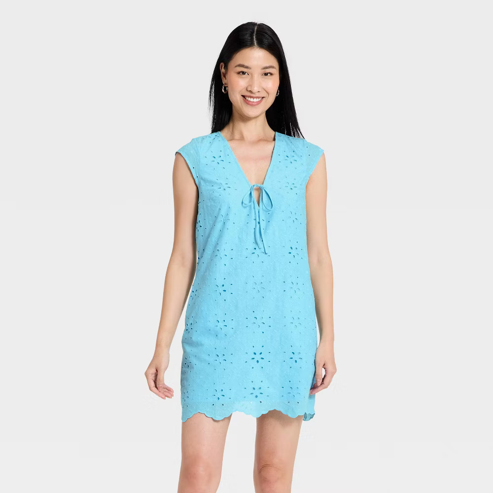 Women Eyelet Mini Dress – A New Day Blue S