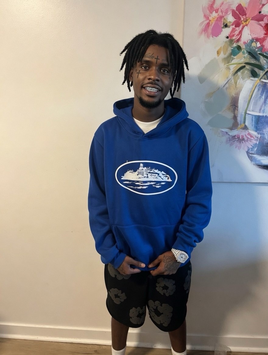 Corteiz Alcatraz Hoodie Blue Size Medium In Good Condition